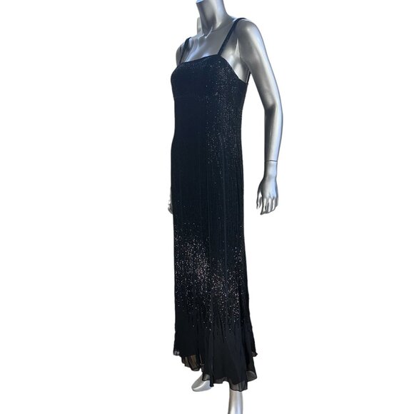 Vintage Oleg Cassini Silk Black Beaded Formal Evening Gown Dress 8 - Picture 7 of 16